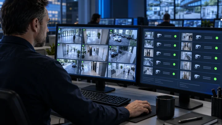 Operator reviewing the health of monitored security cameras